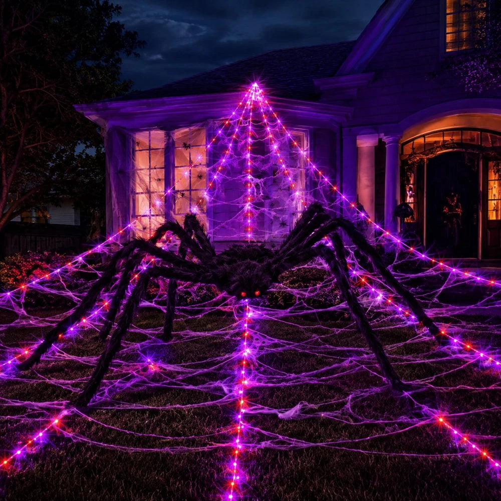 Illuminated Halloween Spider Web Lights