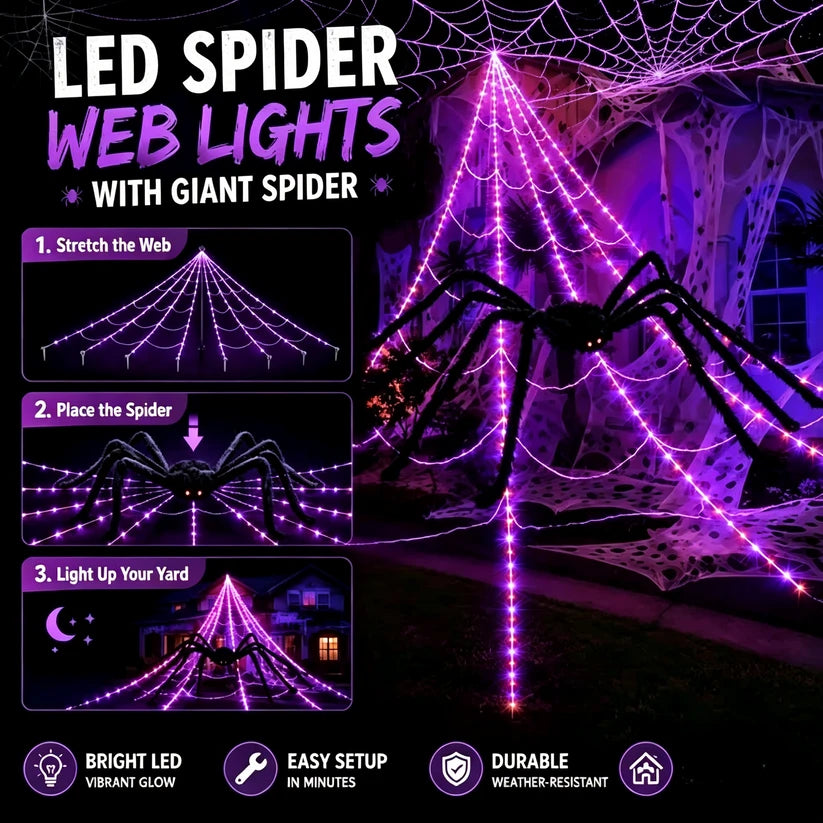 Illuminated Halloween Spider Web Lights
