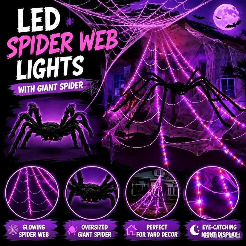 Illuminated Halloween Spider Web Lights